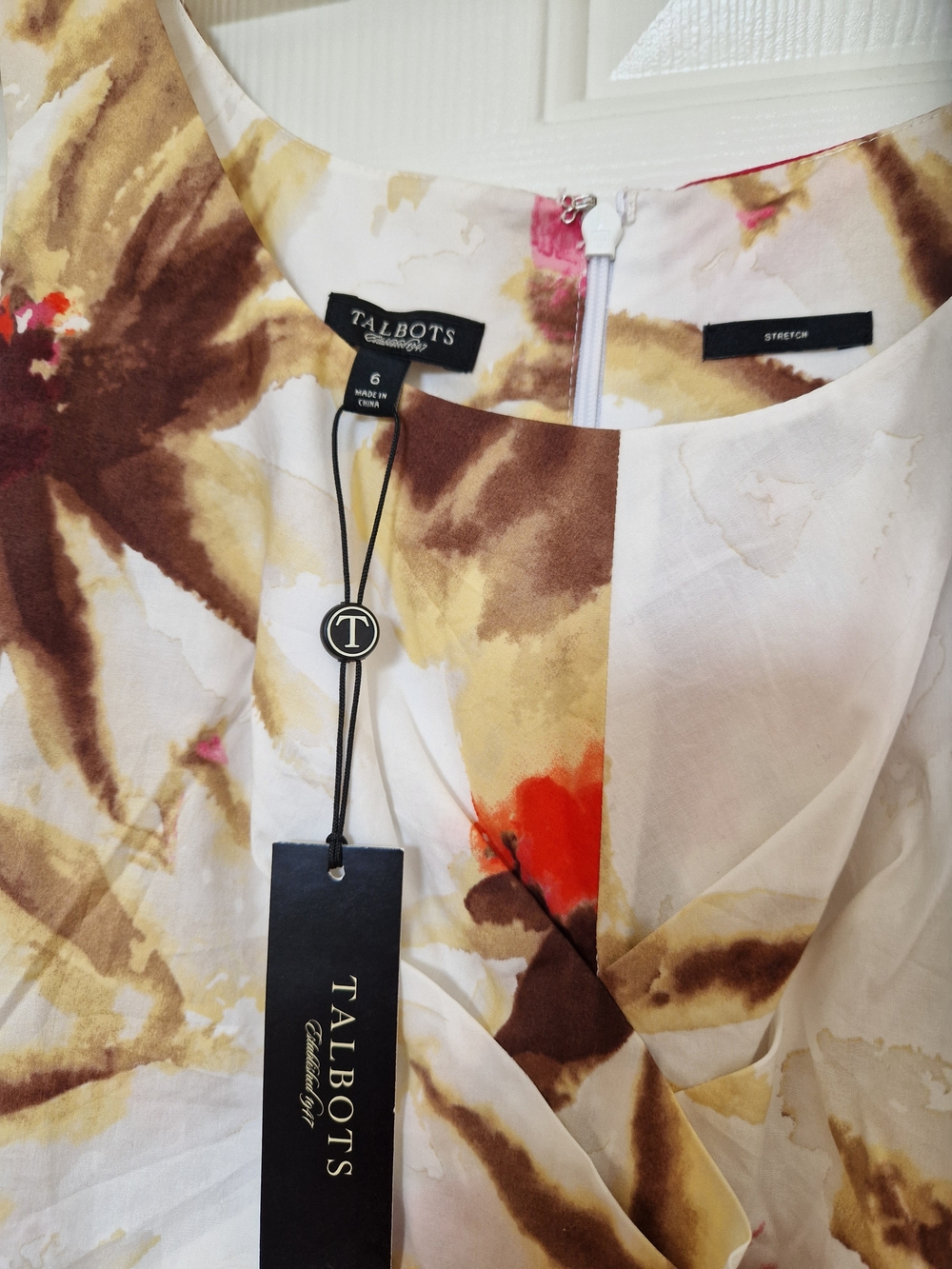 Talbots NWT Floral Midi Dress in White, Brown and Pink - Picture 4 of 4